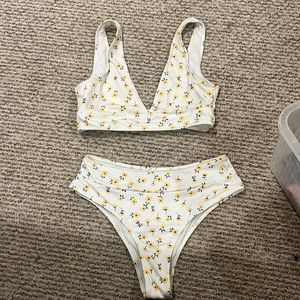 white and yellow flower swimsuit